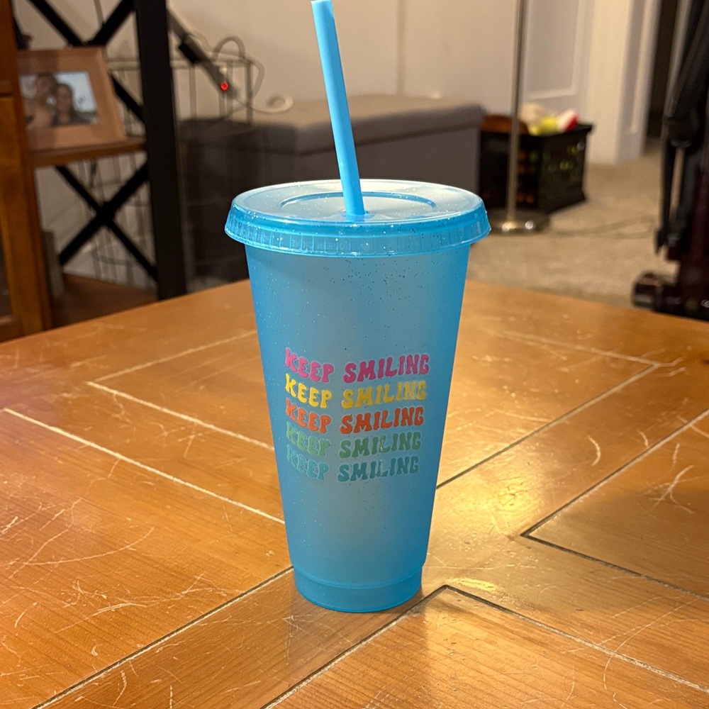 Blue Tumbler with Straw - Keep Smiling